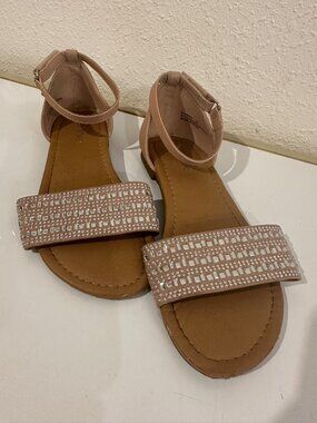 Annie Girls Rhinestone Sandals Size 1 Blush Ankle Strap EJasper Dress Shoes